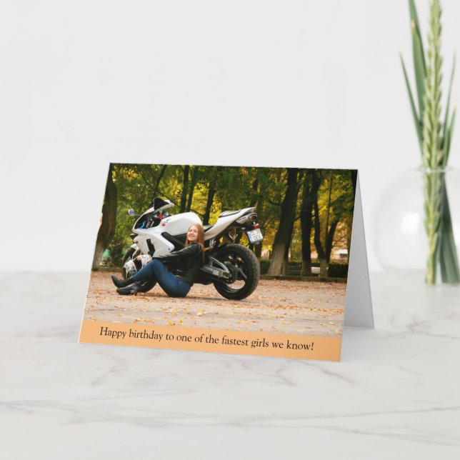Fastest Girl Sport Bike Motorcycle Birthday Card (Front)