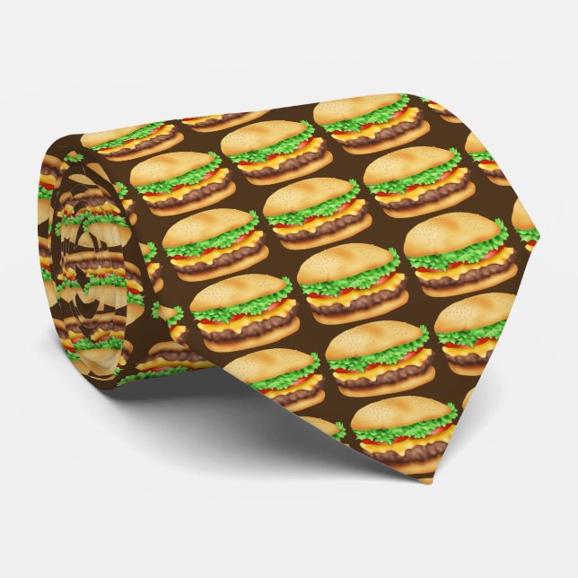 Fastfood Hamburger pattern food tie (Rolled)
