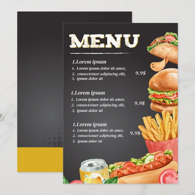 Fastfood restaurant food menu (Front/Back)