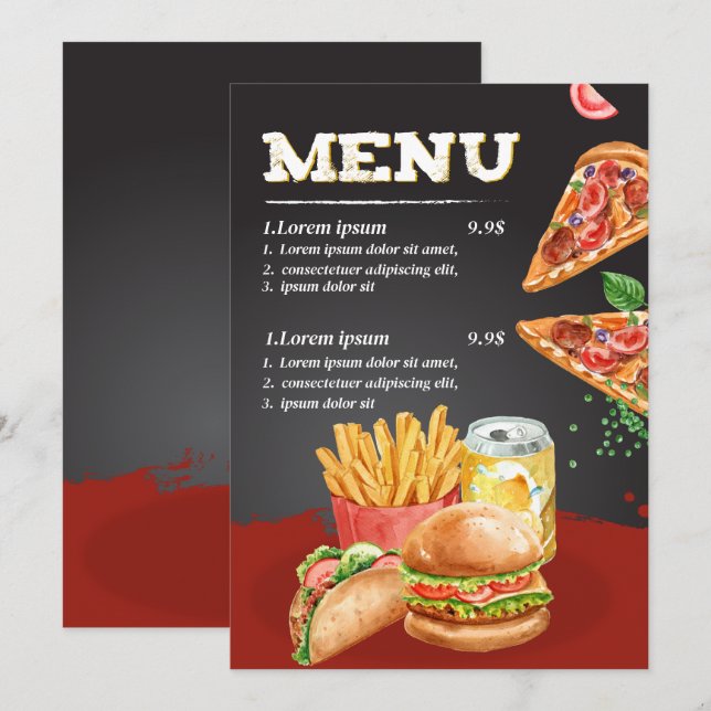 Fastfood restaurant food menu (Front/Back)
