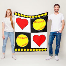 Fastpitch Player Softballs & Hearts Fleece Blanket