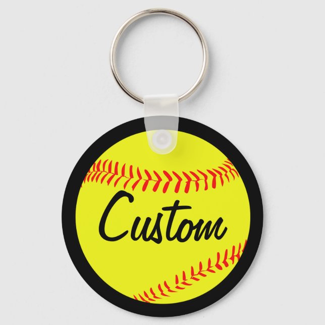 Fastpitch Softball Black or Custom Colour & Text Key Ring (Front)