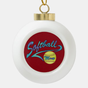 Fastpitch Softball Mom Athletic Tail Ceramic Ball Christmas Ornament