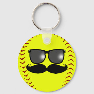 Fastpitch Softball Mustache Keychain