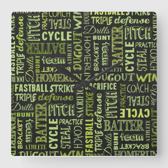 Fastpitch Softball Terms On The Chalkboard Square Wall Clock (Front)