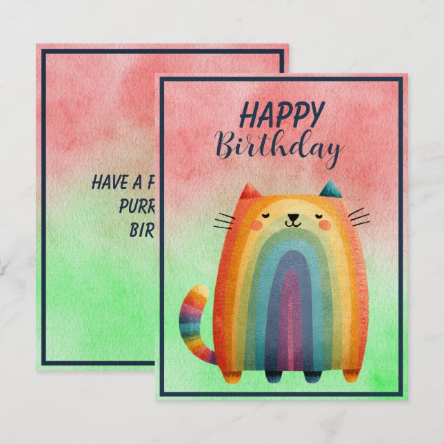 Fat Abstract Cat Happy Birthday Flat Note Card (Front/Back)