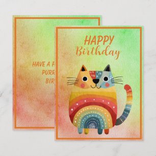 Fat Abstract Cat Happy Birthday Flat Note Card