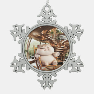 Fat And Sassy Coffee Time Snowflake Pewter Christmas Ornament