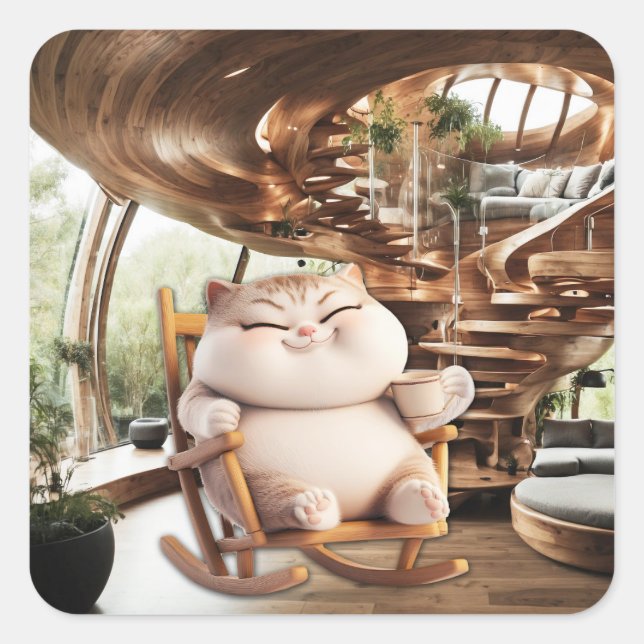 Fat And Sassy Coffee Time Square Sticker (Front)