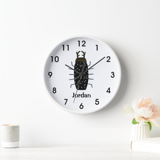 Fat black beetle bug antennae boys room cool clock (Home)
