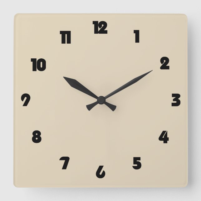Fat Black Numbers On Beige wccn Square Wall Clock (Front)