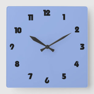 Fat Black Numbers On Blue wccn Square Wall Clock
