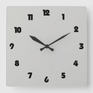 Fat Black Numbers On Grey wccn Square Wall Clock