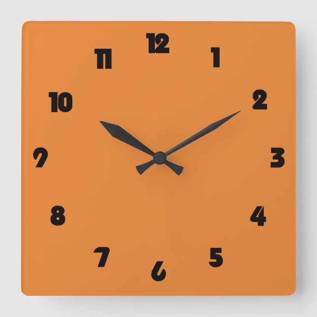 Fat Black Numbers On Orange wct Square Wall Clock (Front)