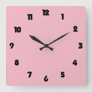 Fat Black Numbers On Pink wccn Square Wall Clock