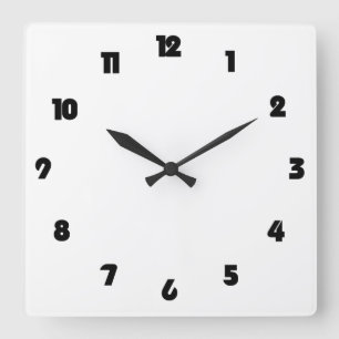 Fat Black Numbers On White wccn Square Wall Clock