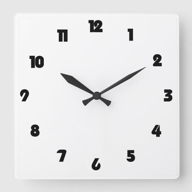 Fat Black Numbers On White wccn Square Wall Clock (Front)