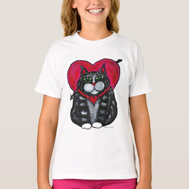 Fat Cat and Heart's short sleeved Girl's T-shirt (Front)