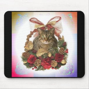 Fat Cat Christmas Basket Mouse Pad