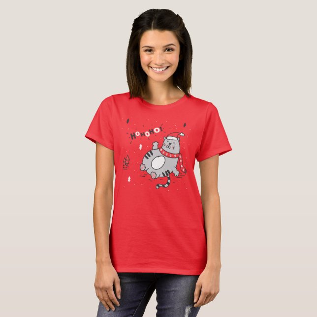 Fat Cat Christmas Illustration  T-Shirt (Front Full)