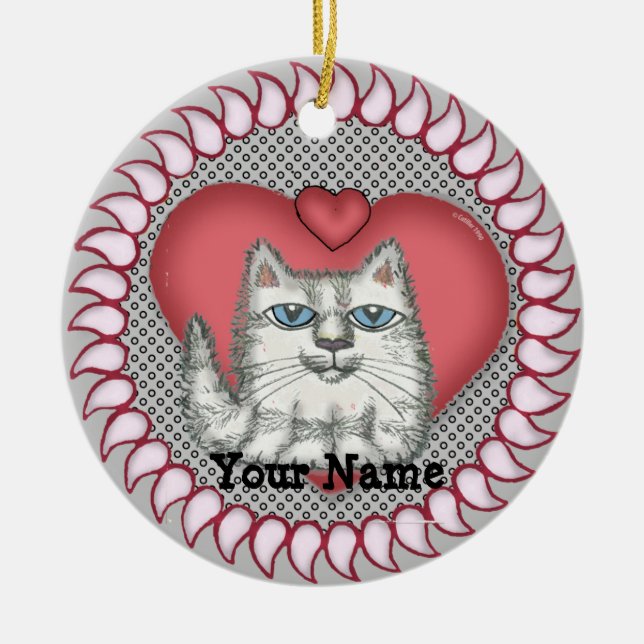 Fat Cat Heart   Ceramic Tree Decoration (Front)