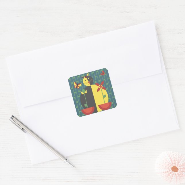 Fat Cat Square Sticker (Envelope)