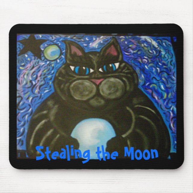 Fat Cat Stealing the Moon Mouse Pad (Front)