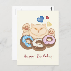 Fat cat sweet tooth Happy Birthday Postcard