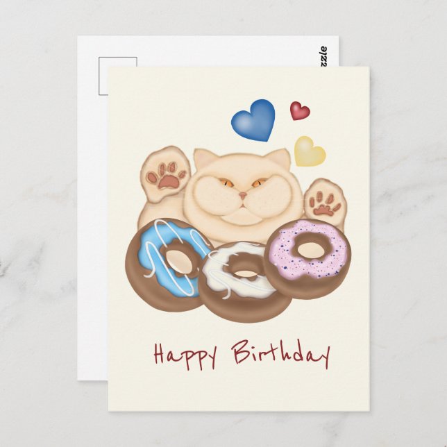 Fat cat sweet tooth Happy Birthday Postcard (Front/Back)