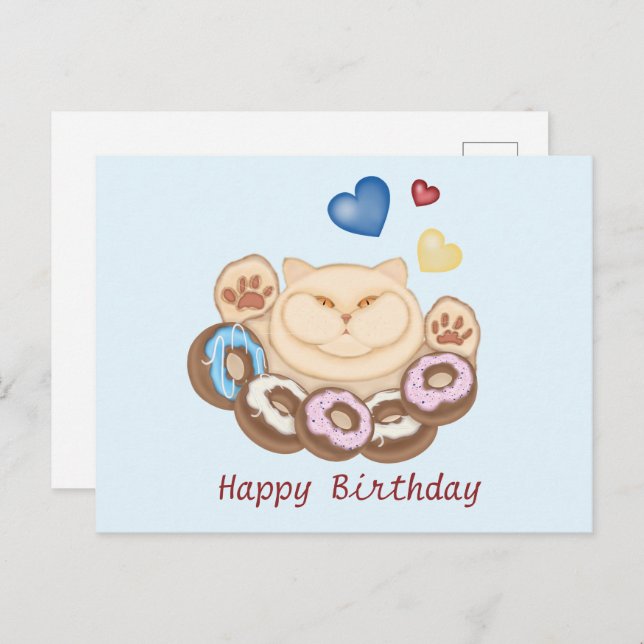 Fat cat sweet tooth Happy Birthday  Postcard (Front/Back)