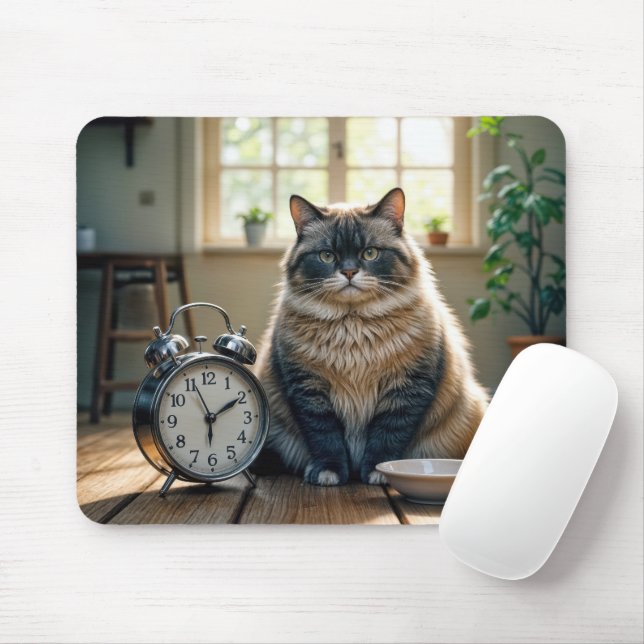 Fat Cat Waiting By an Empty Food Bowl Mouse Pad (With Mouse)