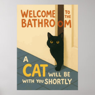 Fat Cat Welcome Bathroom Cc Poster