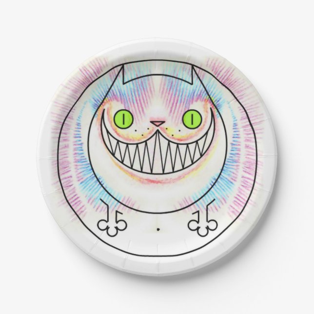 Fat Cat with a Cheshire Cat Grin Paper Plate (Front)