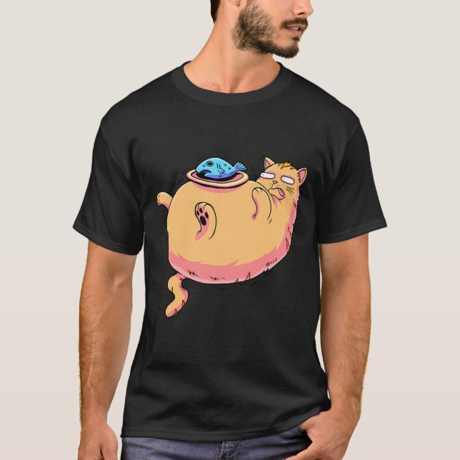Fat Cat with Fish T-Shirt (Front)