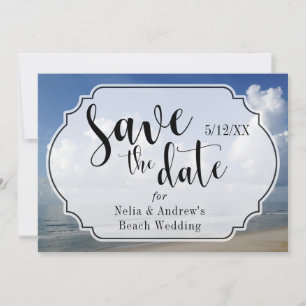 Fat Clouds Over Beach Photo w/ Badge Save the Date