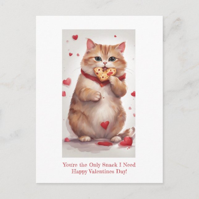 Fat cute cat cookie snack Valentines Day Holiday Postcard (Front)
