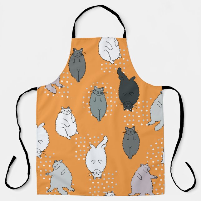 Fat, fluffy cats are lying on their backs. Cute co Apron (Front)
