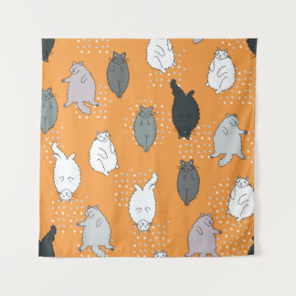 Fat, fluffy cats are lying on their backs. Cute co Tapestry