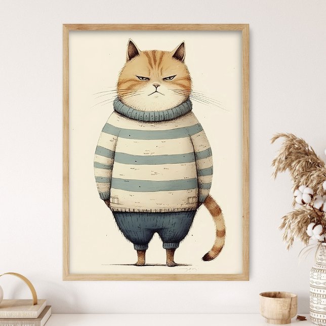 Fat Ginger Cat In Blue Sweater, Funny Cat Decor,  Poster (Creator Uploaded)