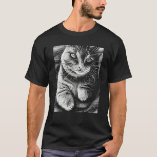 Fat Gray Cat Monochrome Kitten T-Shirt