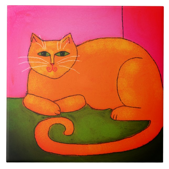 Fat Orange Cat Abstract Digital Painting Tile (Front)