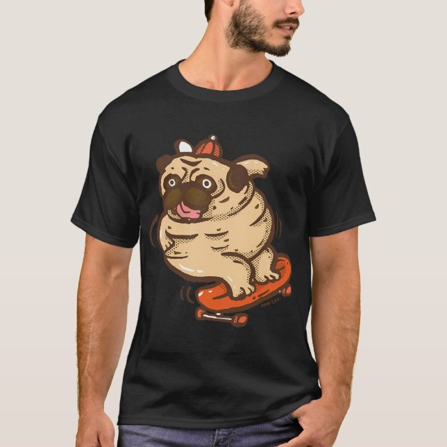 Fat pug playing surf skate T-Shirt (Front)