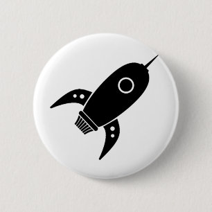 Fat Retro Rocket Ship Black 6 Cm Round Badge