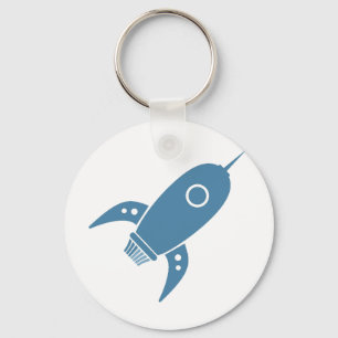 Fat Retro Rocket Ship Blue Key Ring