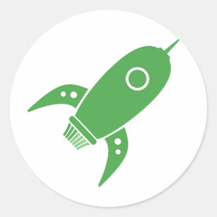 Fat Retro Rocket Ship Green Classic Round Sticker