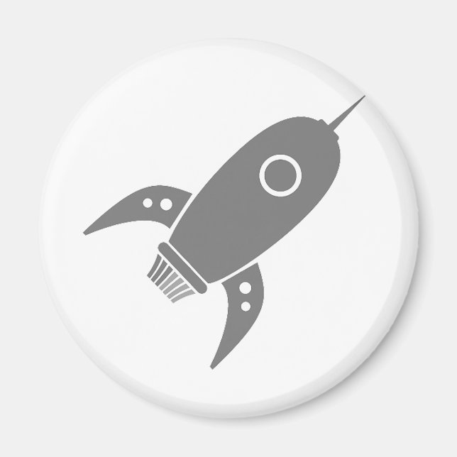 Fat Retro Rocket Ship Grey Grey Magnet (Front)