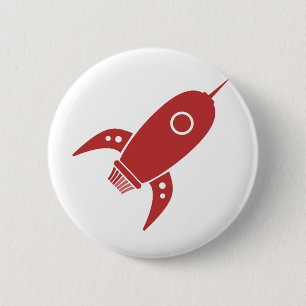 Fat Retro Rocket Ship Red 6 Cm Round Badge