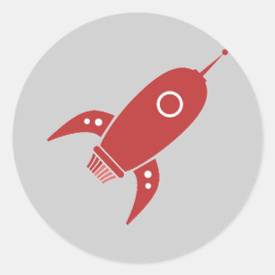 Fat Retro Rocket Ship Red Classic Round Sticker