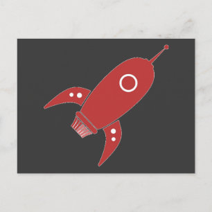 Fat Retro Rocket Ship Red Postcard