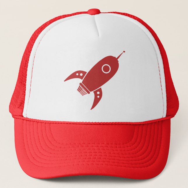 Fat Retro Rocket Ship Red Trucker Hat (Front)